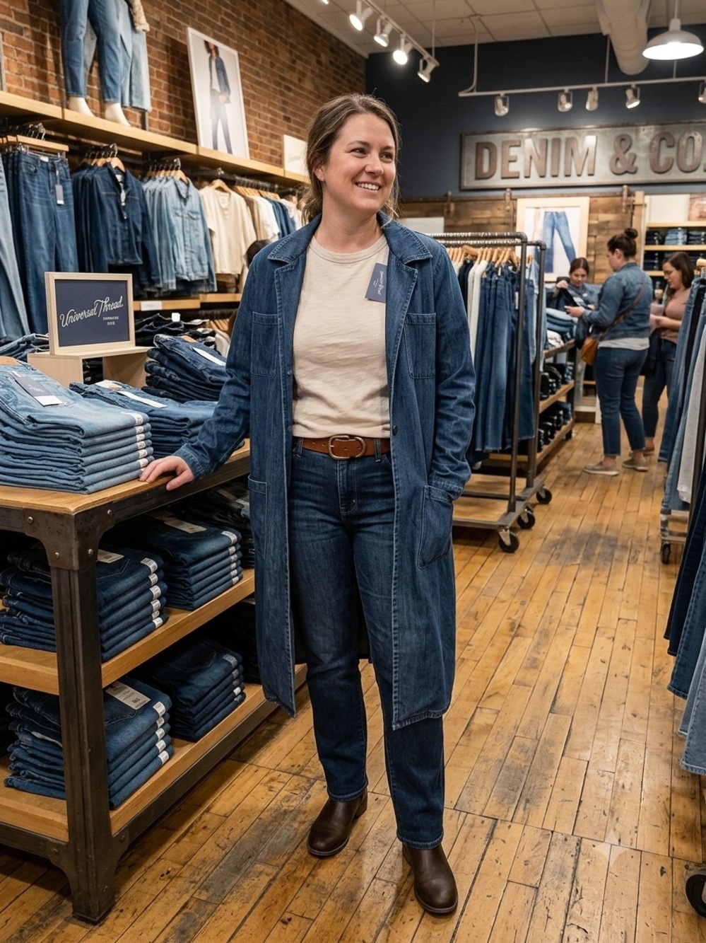 Longline Women's Denim Duster Jacket in Dark Blue